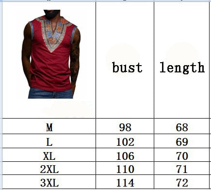 Adult Men Casual African Traditional Dashiki Slim Tank Tops Sleeveless Single Tee