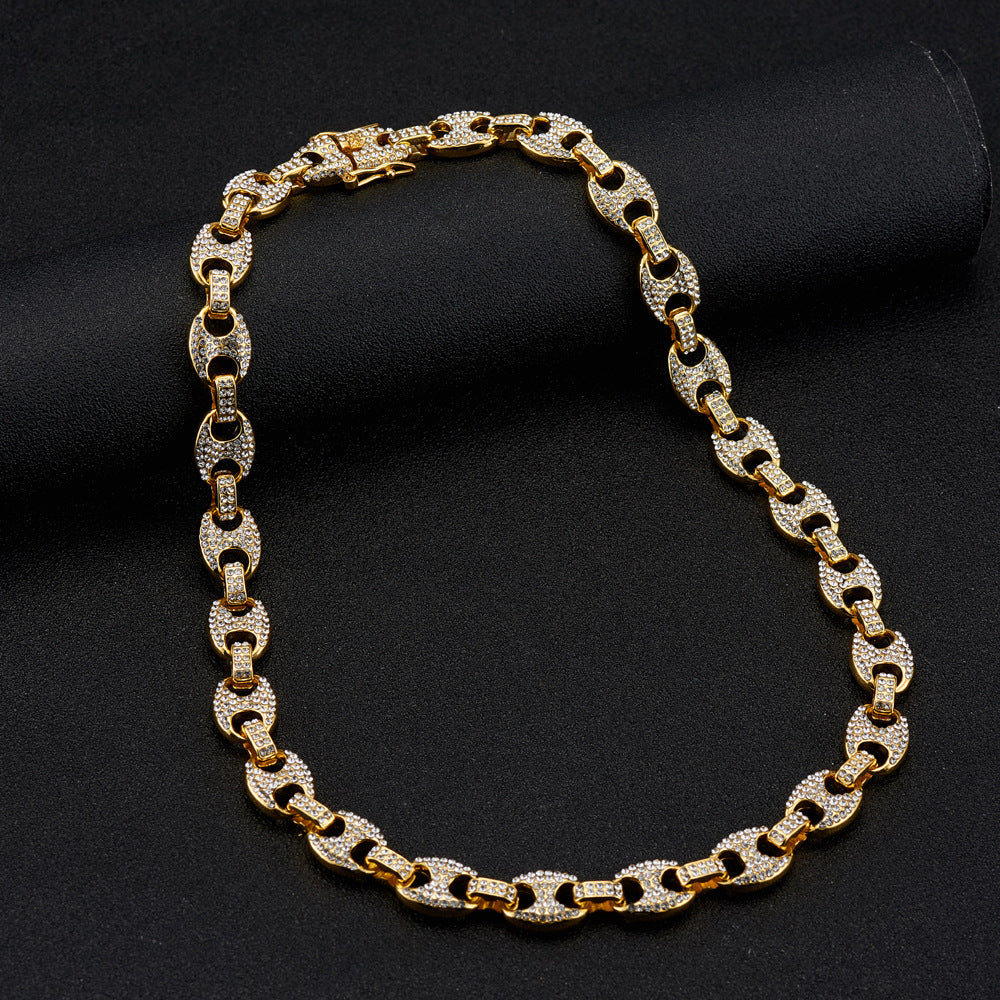 Large Pig Nose 12mm Hip Hop Cuban Link Chain Men Coffee Bean Clavicle Chain Men - Bekro's ART