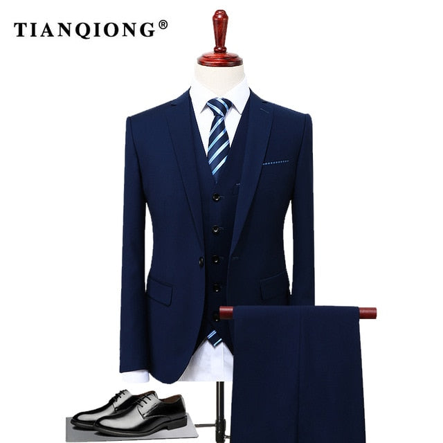 Suits Wedding Groom 3 Pieces(Jacket+Vest+Pant) Slim Fit Casual Tuxedo Suit Male - Bekro's ART