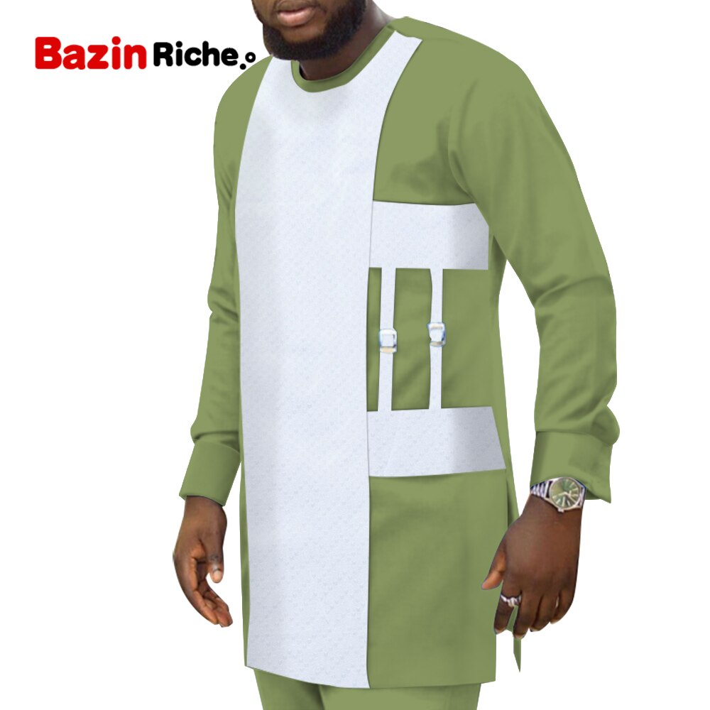 African Suit for Men Casual Shirt Tops and Long Trousers 2 Piece Set Party Bazin Riche Attire Dashiki Clothes WYN1502 - Bekro's ART