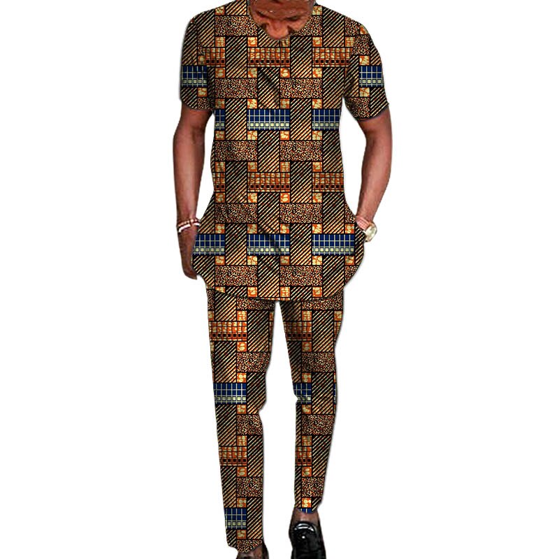 Nigerian Fashion Men's Short Sleeve Tops+Trousers African Wax Colorful Print Male Pant Suits Wedding Party Garment - Bekro's ART