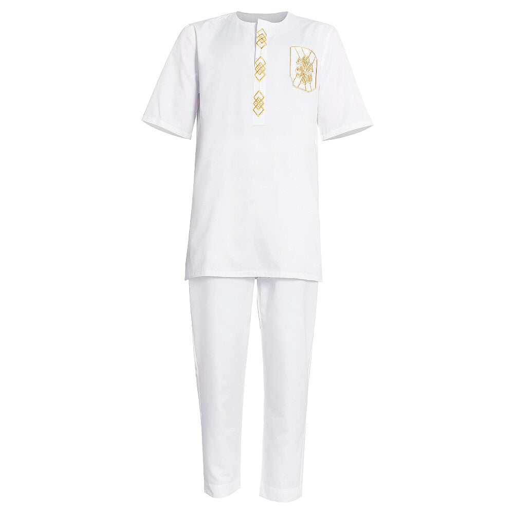 H&D African Clothes for Men 2 Pieces Set Fashion Embroidered Tops and Pants Traditional Clothing Rich Bazin Original Wedding - Bekro's ART