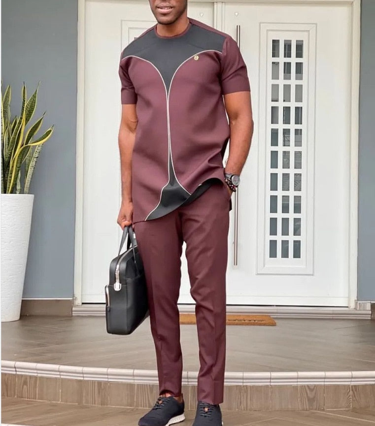 Summer Clothing for Man Shirts and Pants 2 Pieces Patchwork Short Sleeves Round Neck Men's Fashion Casual Business Suit - Bekro's ART