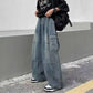 Baggy Wide Leg Big Pockets Elastic Waist Streetwear Loose Denim Pants