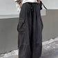 Baggy Wide Leg Big Pockets Elastic Waist Streetwear Loose Denim Pants