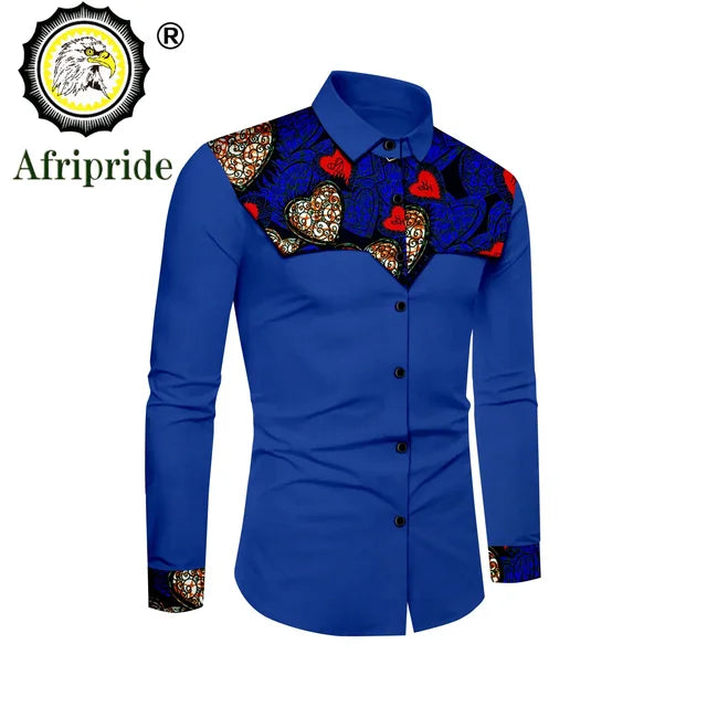 African Print Dashiki Ankara Formal Men Full Sleeve Stand Neck Slim Fit Dress Shirt