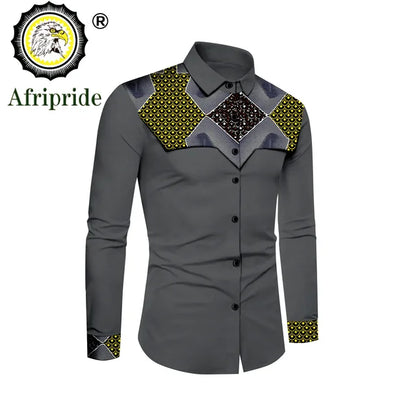 African Print Dashiki Ankara Formal Men Full Sleeve Stand Neck Slim Fit Dress Shirt