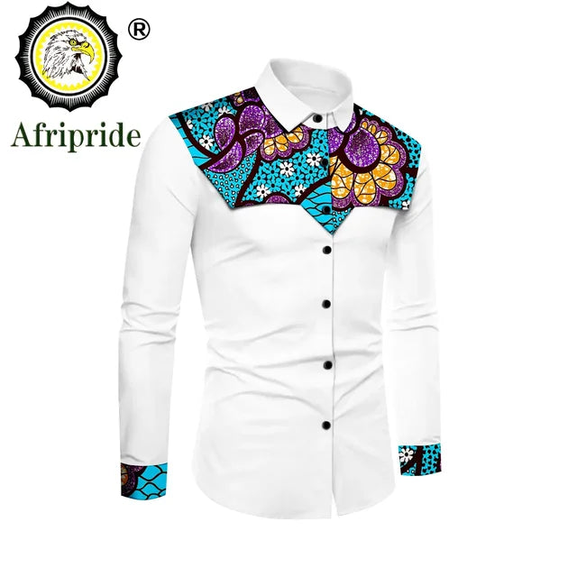 African Print Dashiki Ankara Formal Men Full Sleeve Stand Neck Slim Fit Dress Shirt