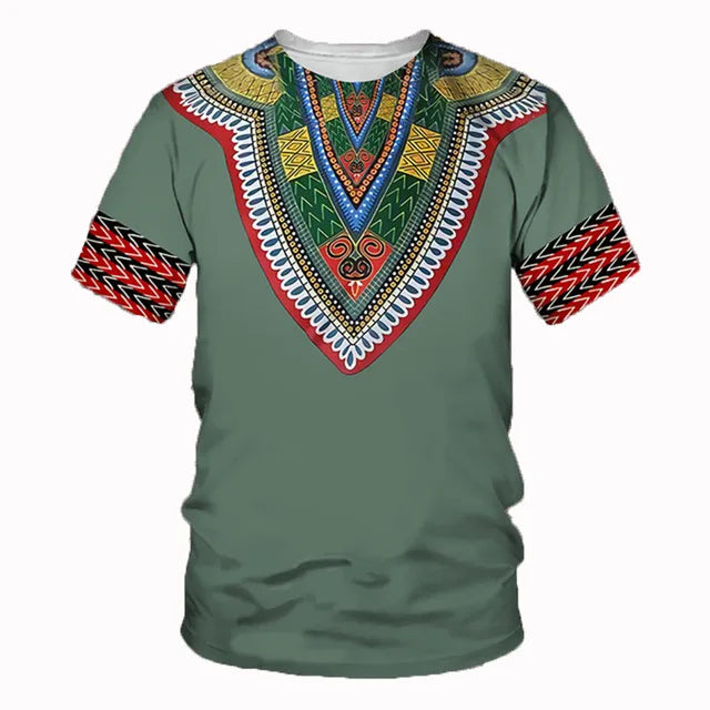 African Traditional Dashiki Print Short Sleeve Retro Ethnic Top