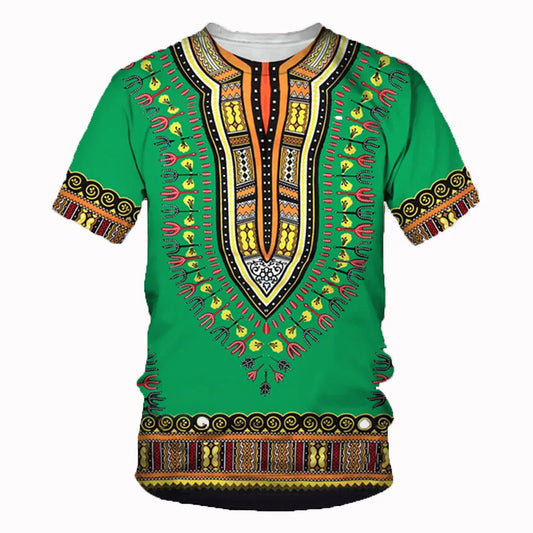 African Traditional Dashiki Print Short Sleeve Retro Ethnic Top