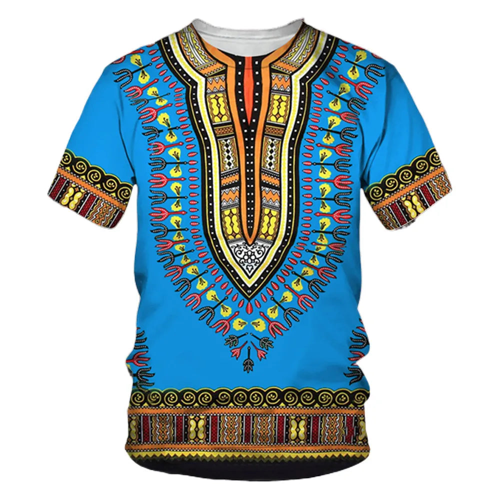 African Traditional Dashiki Print Short Sleeve Retro Ethnic Top