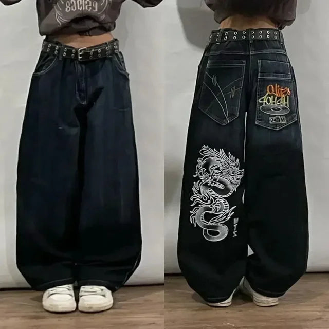 American Fashion Embroidered Loose Street Casual Mopping Oversized Wide Leg Jeans