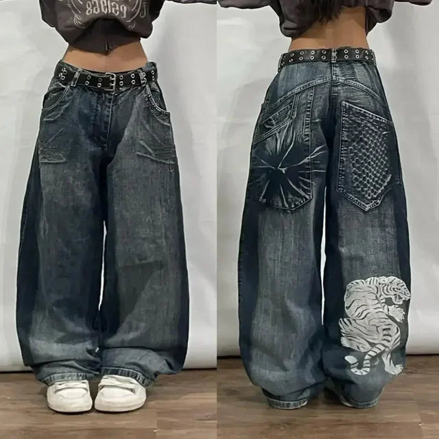 American Fashion Embroidered Loose Street Casual Mopping Oversized Wide Leg Jeans