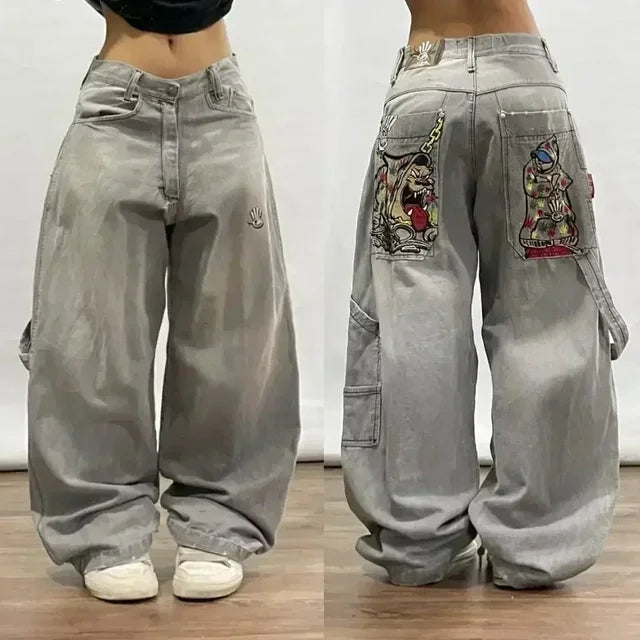 American Fashion Embroidered Loose Street Casual Mopping Oversized Wide Leg Jeans