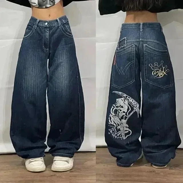 American Fashion Embroidered Loose Street Casual Mopping Oversized Wide Leg Jeans