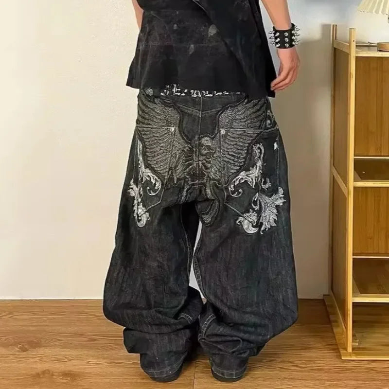 American Fashion Embroidered Loose Street Casual Mopping Oversized Wide Leg Jeans