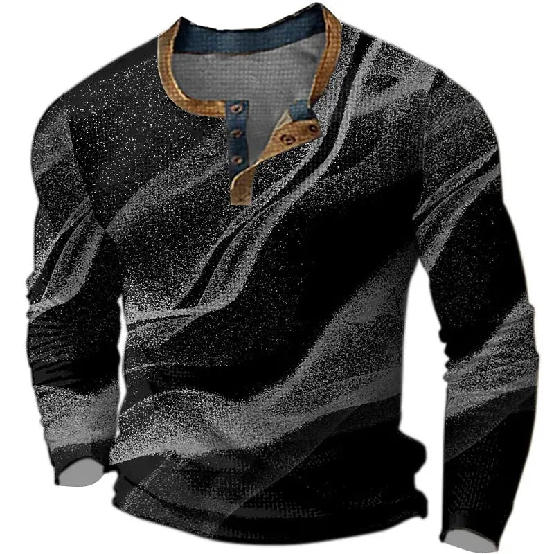 Color Block Henley Gradient Button Down Long Sleeve Streetwear Top