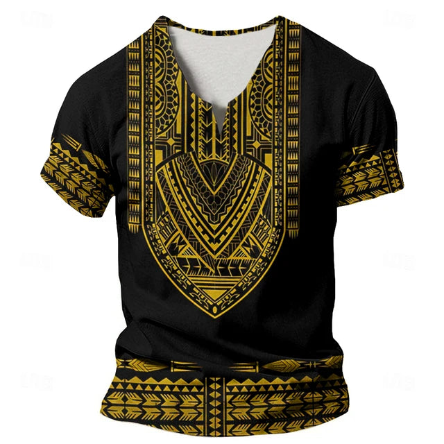 Dashiki Print Ethnic Short Sleeved Oversized Striped Pattern Loose Casual Top