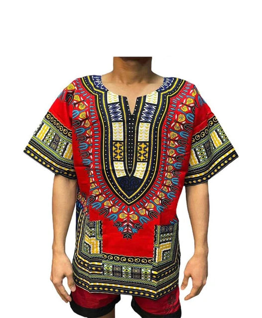 Dashiki Print Ethnic Short Sleeved Oversized Striped Pattern Loose Casual Top