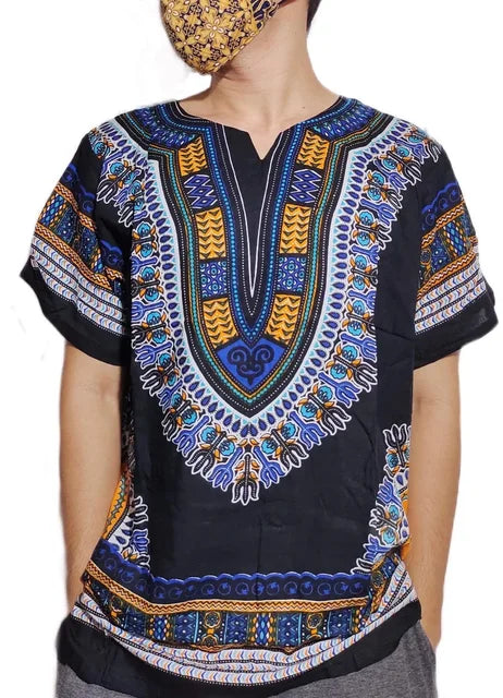 Dashiki Print Ethnic Short Sleeved Oversized Striped Pattern Loose Casual Top