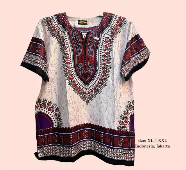 Dashiki Print Ethnic Short Sleeved Oversized Striped Pattern Loose Casual Top