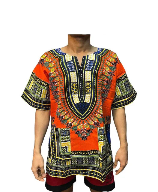 Dashiki Print Ethnic Short Sleeved Oversized Striped Pattern Loose Casual Top