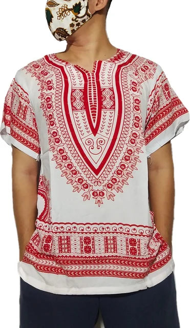 Dashiki Print Ethnic Short Sleeved Oversized Striped Pattern Loose Casual Top