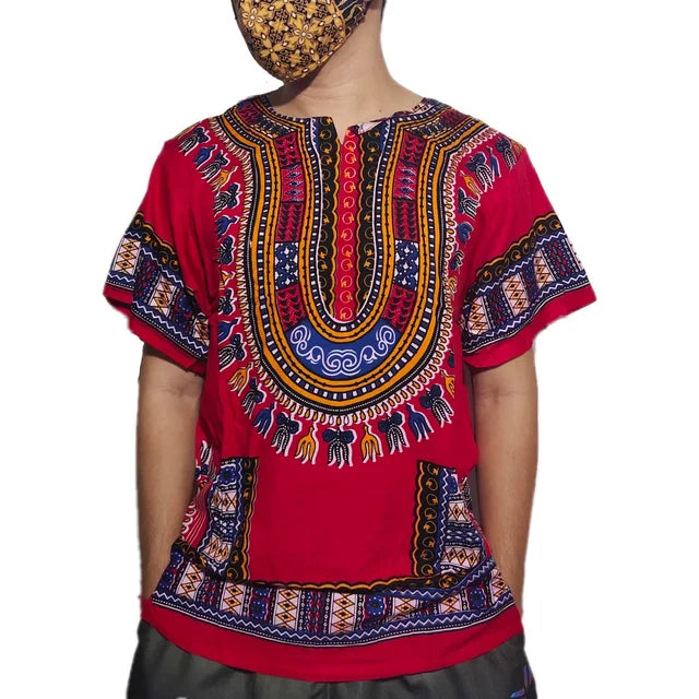 Dashiki Print Ethnic Short Sleeved Oversized Striped Pattern Loose Casual Top