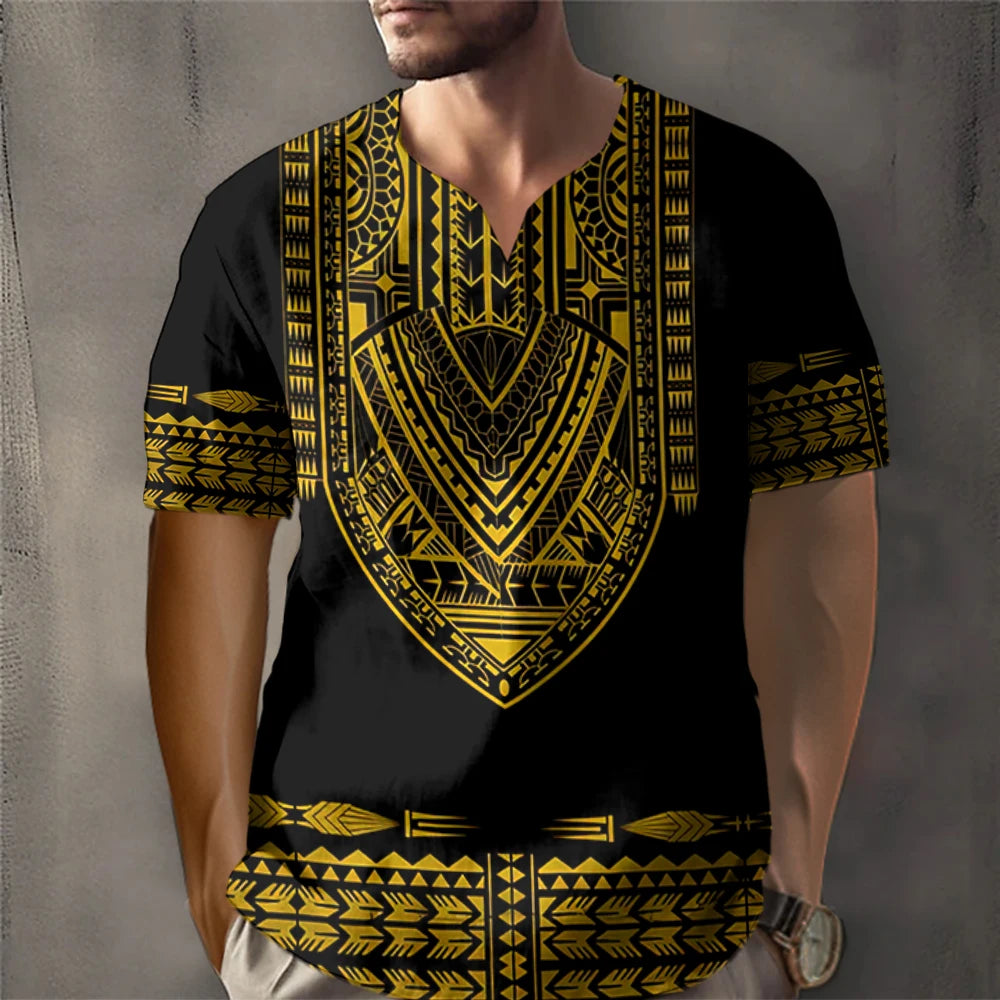 Dashiki Print Ethnic Short Sleeved Oversized Striped Pattern Loose Casual Top