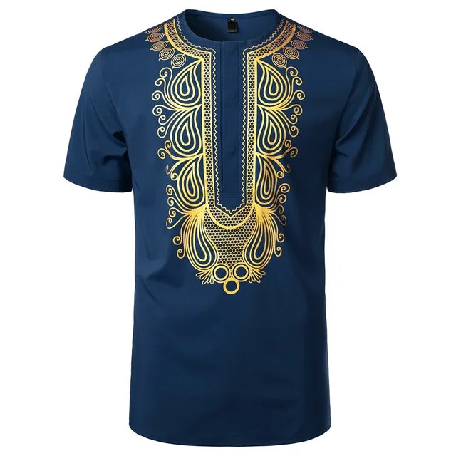 Dashiki Style African Style Gold Stamping Print Casual Short Sleeve Loose Top