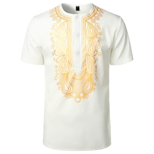 Dashiki Style African Style Gold Stamping Print Casual Short Sleeve Loose Top