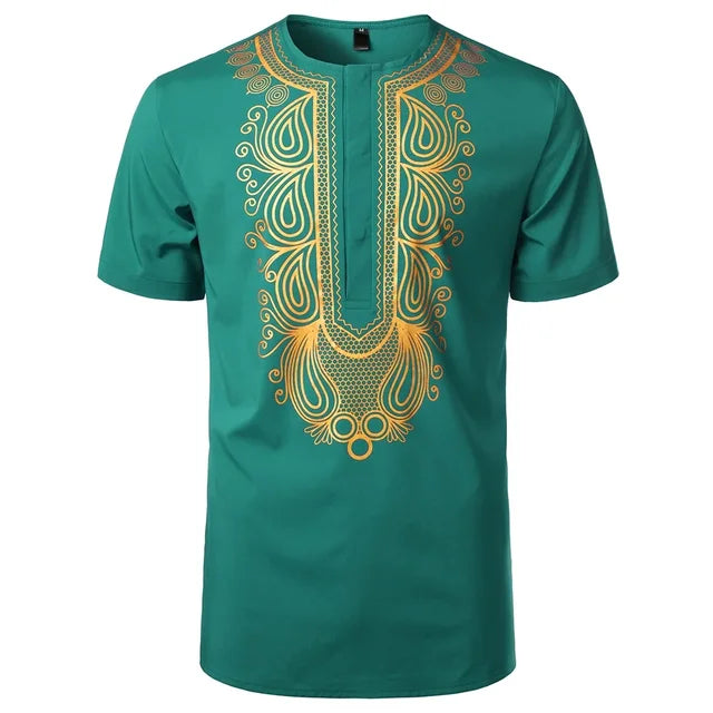 Dashiki Style African Style Gold Stamping Print Casual Short Sleeve Loose Top