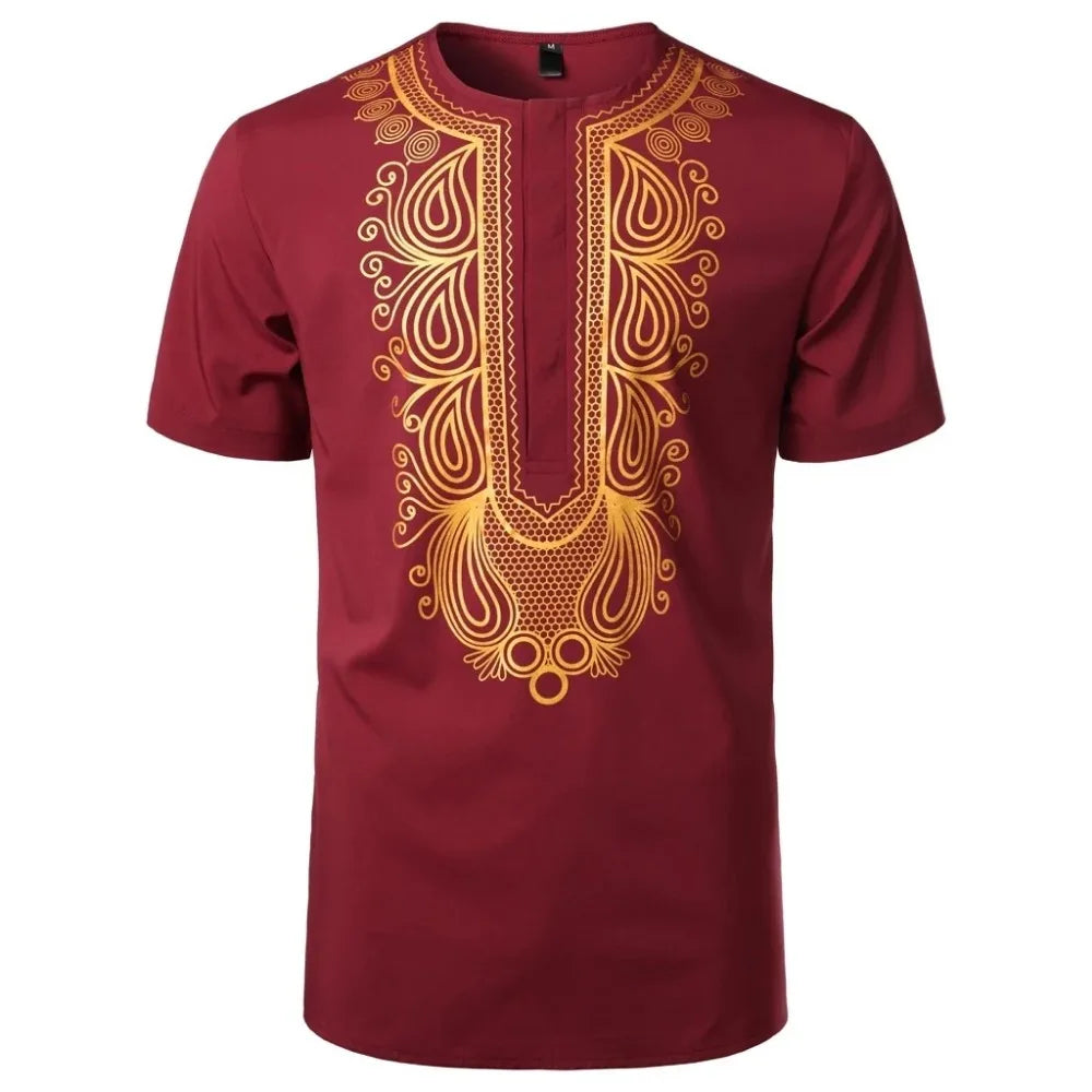 Dashiki Style African Style Gold Stamping Print Casual Short Sleeve Loose Top