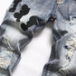 High Street Stretch Embroidered Ripped Streetwear Jeans