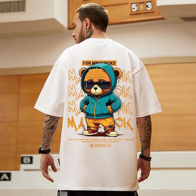 Hip Hop Oversize Cartoon Print Short Sleeve Cotton Loose Streetwear Top