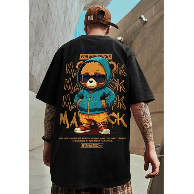 Hip Hop Oversize Cartoon Print Short Sleeve Cotton Loose Streetwear Top