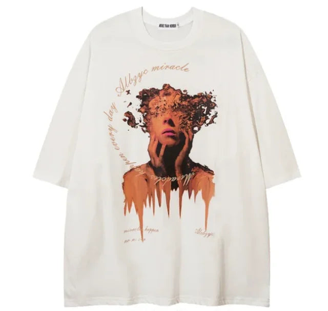 Hip Hop Oversize Cartoon Print Short Sleeve Cotton Loose Streetwear Top