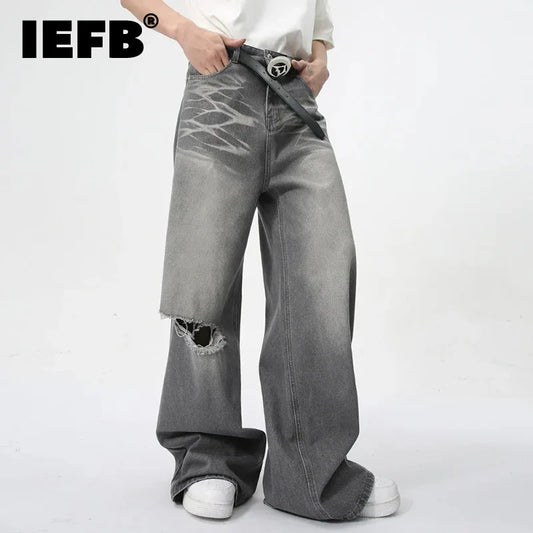 Straight Wide Leg Casual Loose Contrast Color Jeans