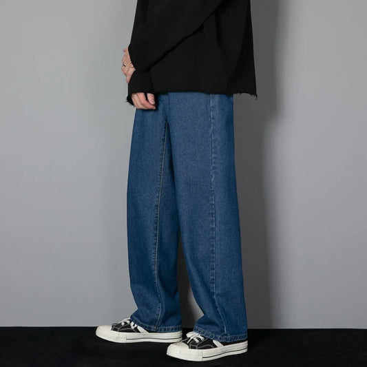 Solid Colored Casual Long Straight Wide-leg Denim Pants