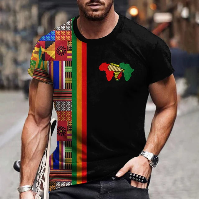 Ethnic African Patterns Short Sleeve O Neck Top