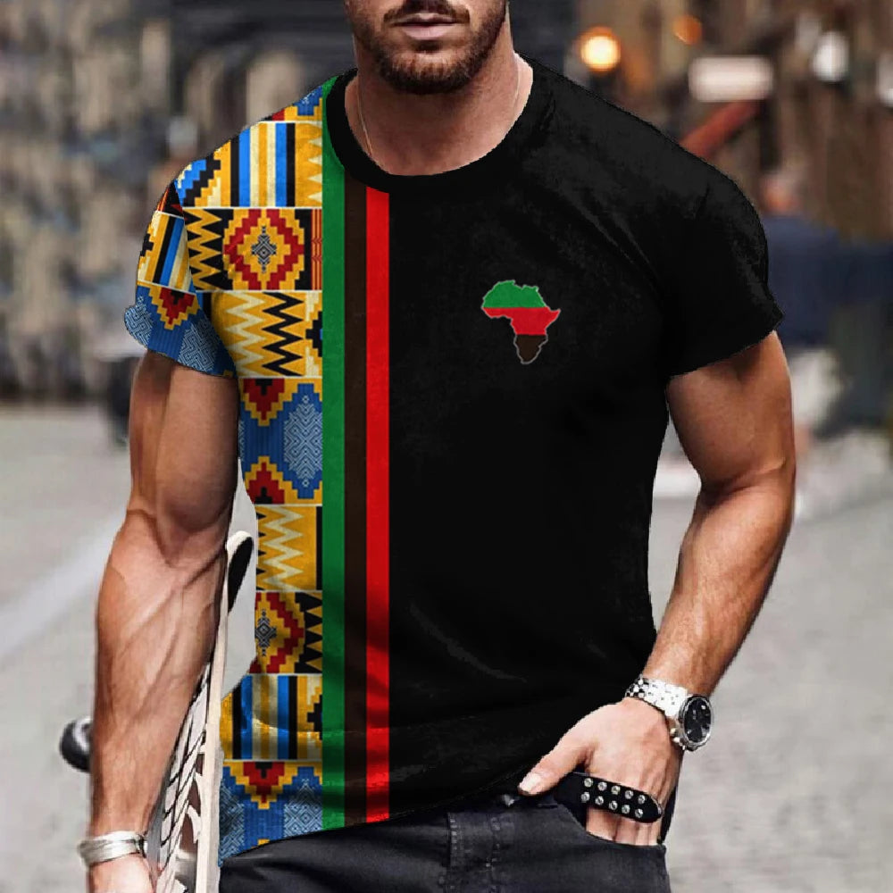 Ethnic African Patterns Short Sleeve O Neck Top