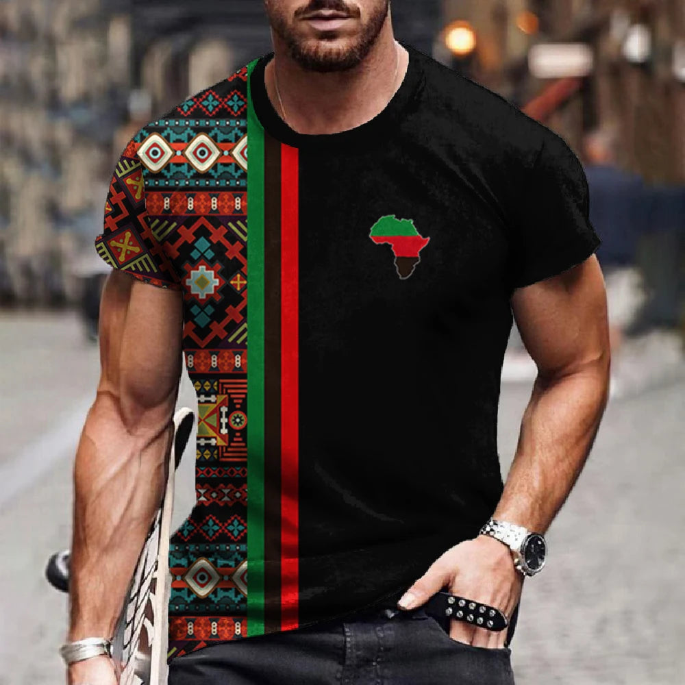 Ethnic African Patterns Short Sleeve O Neck Top