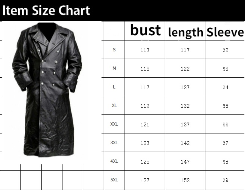 Men's Classic WW2 Military Uniform Officer Black Real Leather Trench Coat