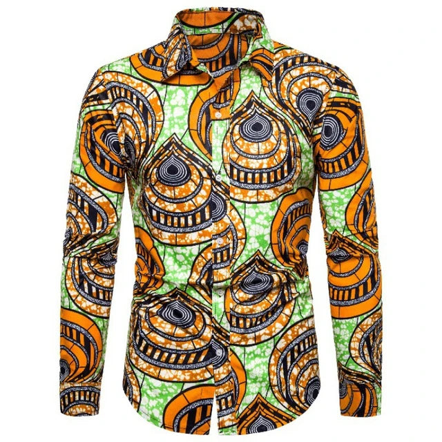 Button Up Kente Dashiki African Print Long Sleeve Traditional Ethnic Top