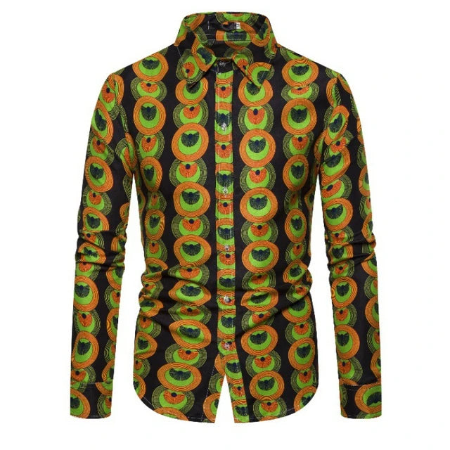 Button Up Kente Dashiki African Print Long Sleeve Traditional Ethnic Top