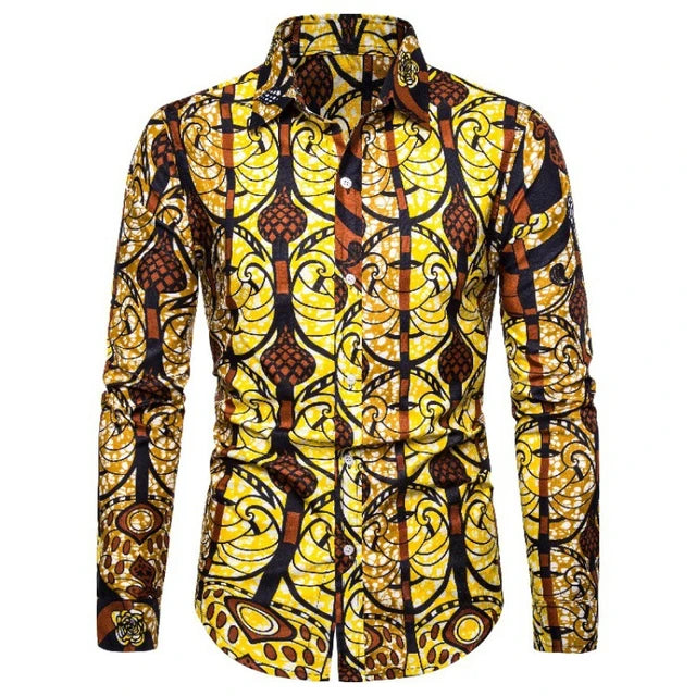 Button Up Kente Dashiki African Print Long Sleeve Traditional Ethnic Top