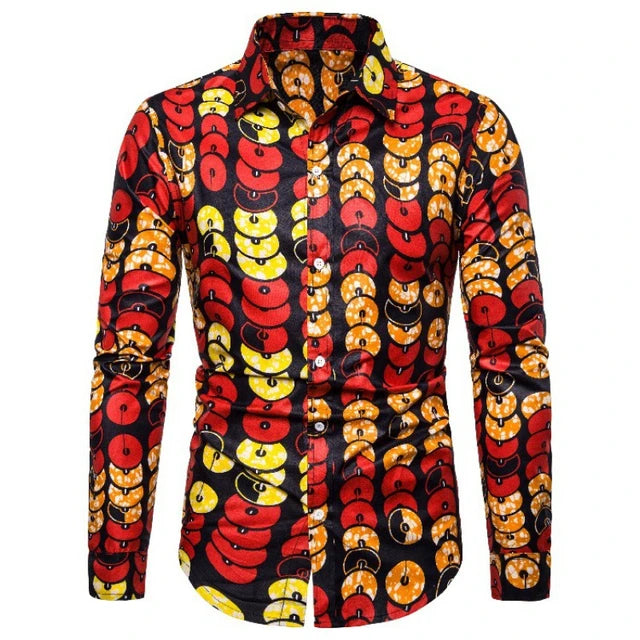 Button Up Kente Dashiki African Print Long Sleeve Traditional Ethnic Top