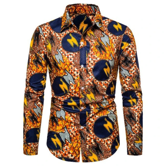 Button Up Kente Dashiki African Print Long Sleeve Traditional Ethnic Top