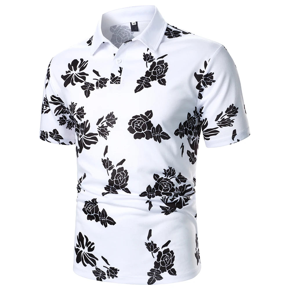 Short Sleeve Floral Pattern Top Casual Fashion Lapel Polo Shirt