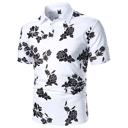 Short Sleeve Floral Pattern Top Casual Fashion Lapel Polo Shirt